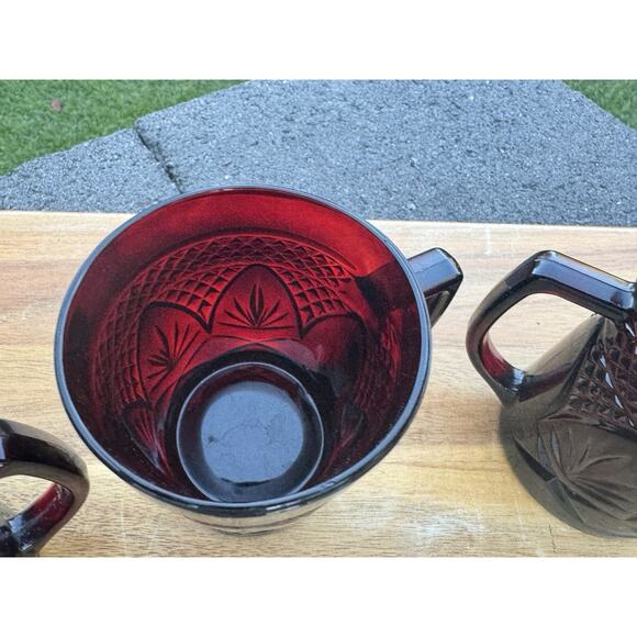 VINTAGE Ruby Red Mugs Luminarc Cristal D'arques France Cup Coffee Tea~ Set Of 4 - Picture 4 of 7